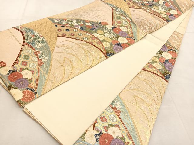 平和屋着物◎六通柄袋帯 唐織 秋草文 金糸 正絹 逸品 BAAU6828yc