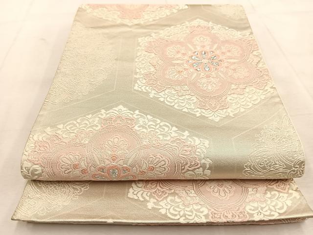 平和屋着物◎六通柄袋帯 唐織 亀甲正倉院花文 銀糸 正絹 逸品 BAAU6839yc