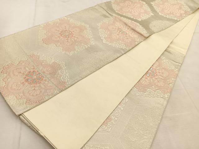 平和屋着物◎六通柄袋帯 唐織 亀甲正倉院花文 銀糸 正絹 逸品 BAAU6839yc
