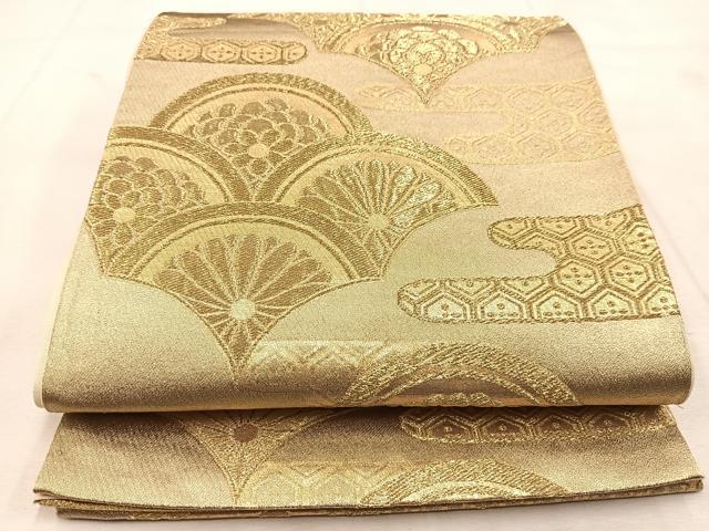 平和屋着物◎六通柄袋帯 エ霞青海波 金糸 正絹 逸品 BAAU6845yc