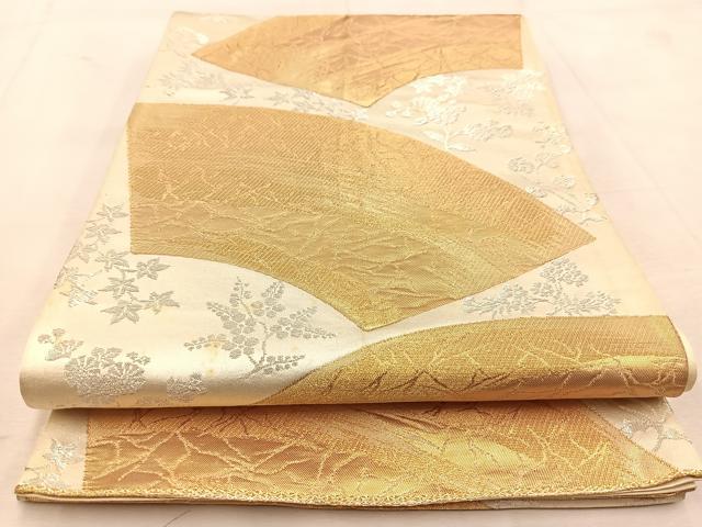 平和屋着物◎六通柄袋帯 地紙風景花文 金銀糸 正絹 逸品 BAAU6850yc
