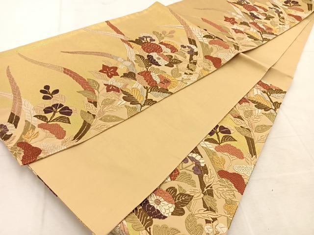 平和屋着物●六通柄袋帯 唐織 秋草文 金糸 正絹 逸品 BAAU6858hj