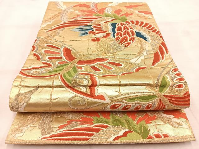 平和屋着物◎六通柄袋帯 唐織 鳳凰舞蝶文 金銀糸 正絹 逸品 BAAU6975yc