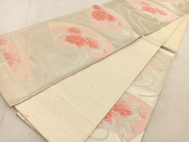 平和屋着物◎西陣 六通柄袋帯 唐織 地紙花文 銀糸 正絹 逸品 BAAU6980yc