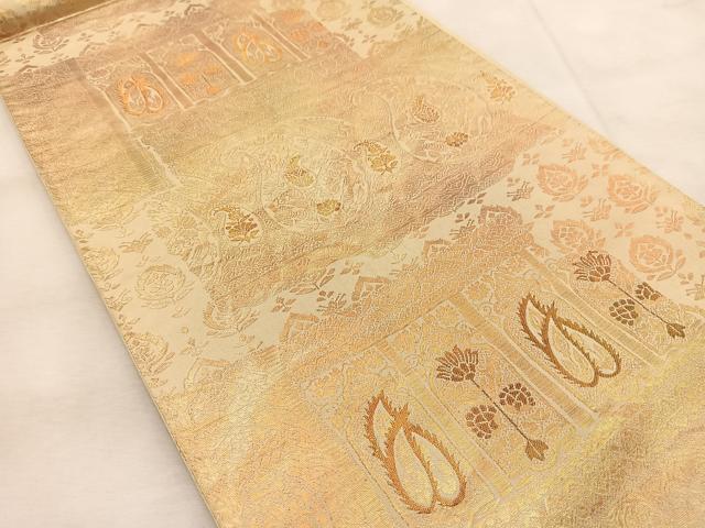 平和屋着物◎西陣 六通柄袋帯 更紗 金糸 証紙付き 正絹 逸品 BAAU6983yc