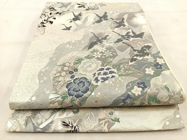 平和屋着物◎六通柄袋帯 唐織 光悦錦 シルクロード 飛鶴花文 銀糸 正絹 逸品 BAAU6989yc