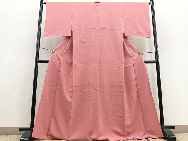 平和屋着物●上質な色無地 紗綾形花地紋 薄紅色 正絹 逸品 BAAU7034gt