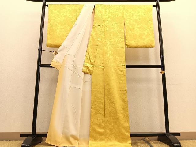 平和屋着物●上質な色無地 流水御所車花地紋 向日葵色 正絹 逸品 BAAU7177gt