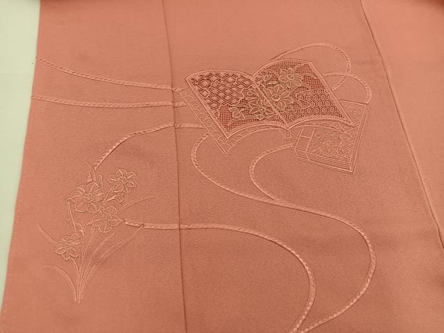 平和屋着物■豪華色留袖 総刺繍 冊子花文 珊瑚朱色 正絹 逸品 BAAU7581mz