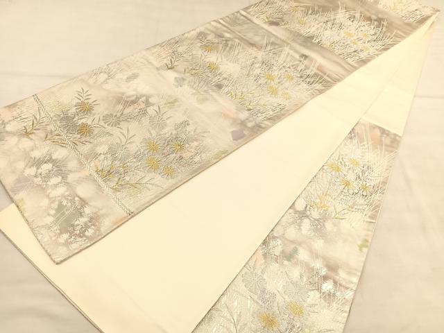 平和屋着物◎六通柄袋帯 草花文 金銀糸 正絹 逸品 BAAU7642hv