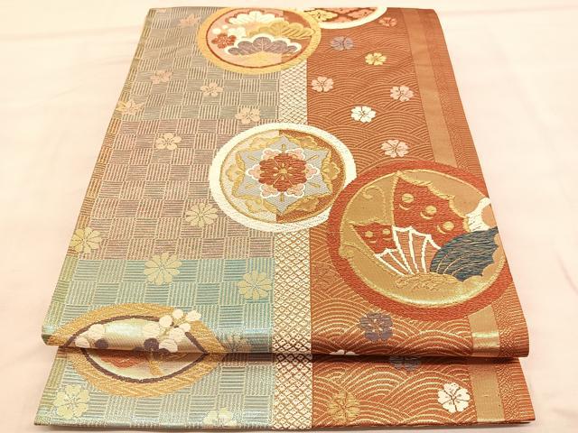 平和屋着物◎六通柄袋帯 花蝶丸文 金糸 正絹 逸品 BAAU7687hv