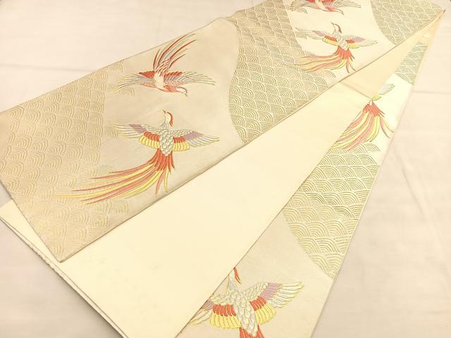 平和屋着物◎六通柄袋帯 唐織 向かい鳥 金糸 正絹 逸品 BAAU7692hv
