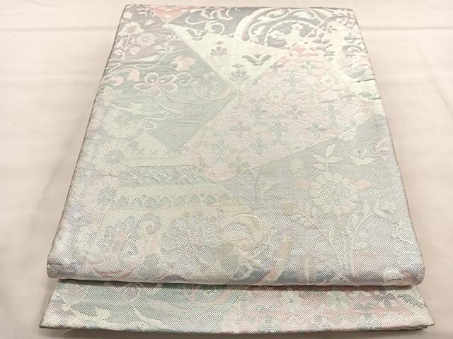 平和屋着物◎佐賀錦 六通柄袋帯 切嵌花唐草文 銀糸 正絹 逸品 BAAU7696hv