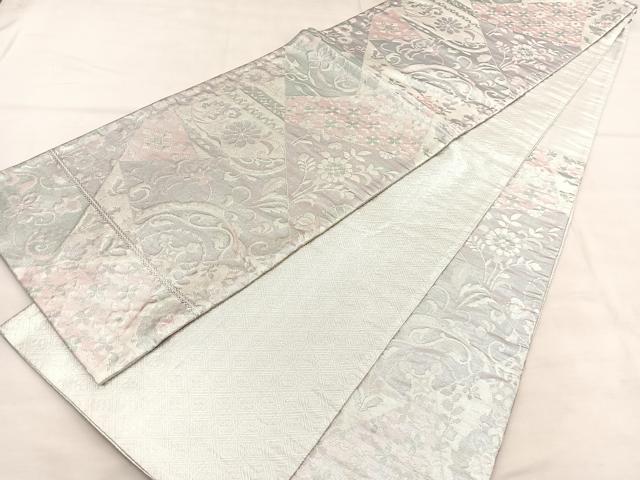 平和屋着物◎佐賀錦 六通柄袋帯 切嵌花唐草文 銀糸 正絹 逸品 BAAU7696hv