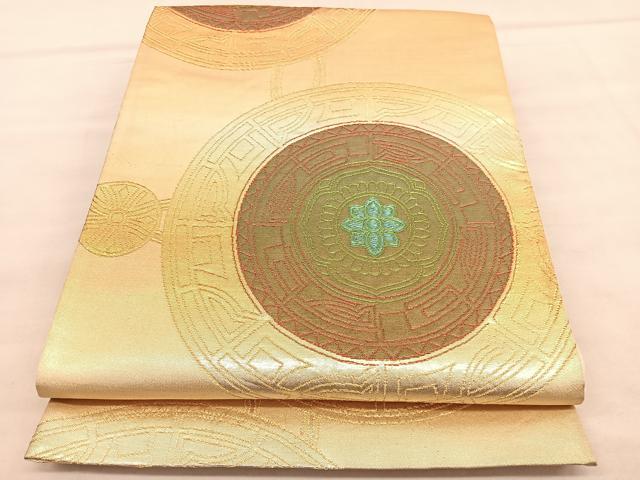 平和屋着物◎六通柄袋帯 鏡裏花文 金糸 正絹 逸品 BAAU7708hv