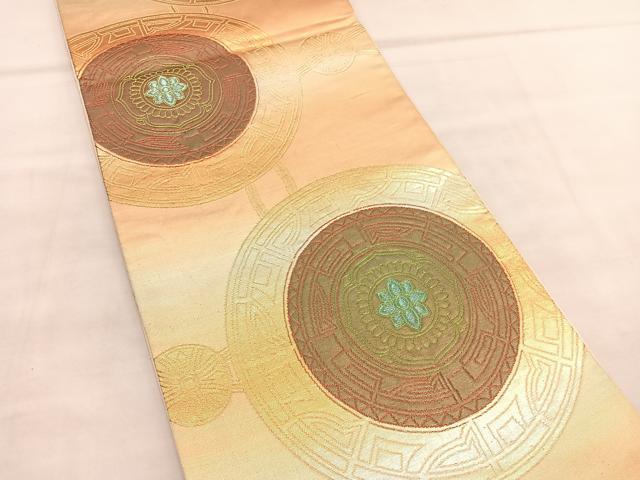 平和屋着物◎六通柄袋帯 鏡裏花文 金糸 正絹 逸品 BAAU7708hv
