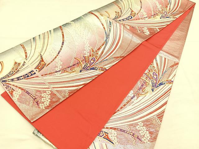 平和屋着物◎六通柄袋帯 唐織 束ね熨斗花文 金銀糸 正絹 逸品 BAAU7718hv