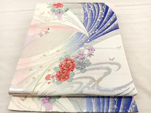 平和屋着物◎六通柄袋帯 唐織 花蝶星文 金銀糸 正絹 逸品 BAAU7719hv