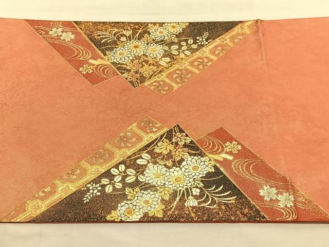 平和屋着物◎太鼓柄袋帯 菊流水筏文 金銀彩 正絹 逸品 BAAU7721hv