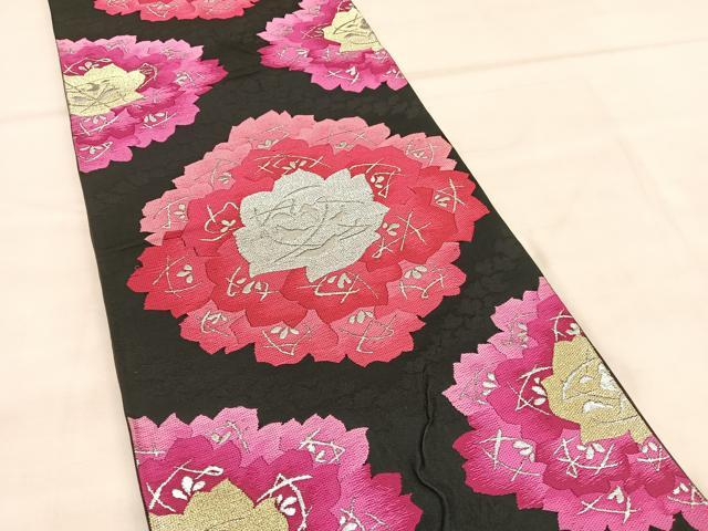 平和屋着物◎西陣 六通柄袋帯 唐織 舞花文 黒地 金銀糸 証紙付き正絹 逸品 BAAU7735hv