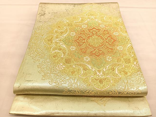 平和屋着物◎六通柄袋帯 唐織 宝相華花文 金糸 正絹 逸品 BAAU7751hv