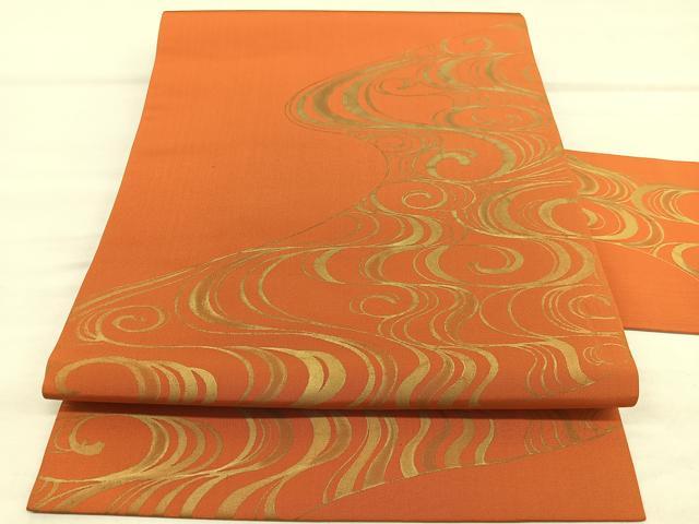 平和屋着物◎塩瀬 九寸名古屋帯 流水文 金彩 正絹 逸品 BAAU7761hv