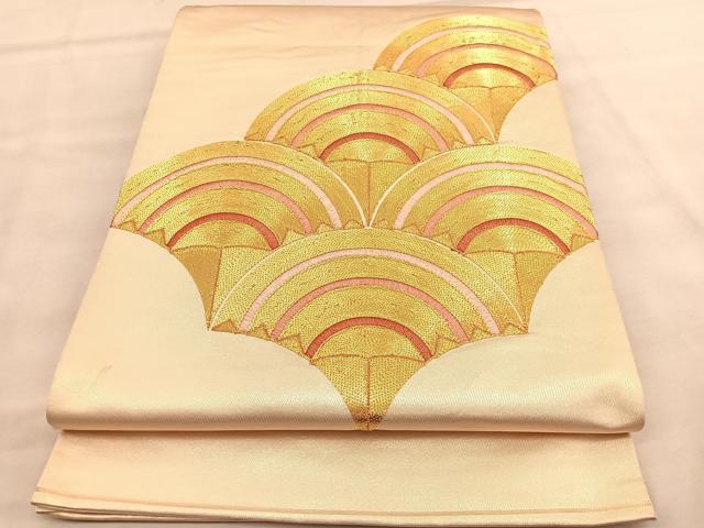 平和屋着物◎太鼓柄袋帯 総駒刺繍 青海波 金糸 引箔 正絹 逸品 BAAU7772hv