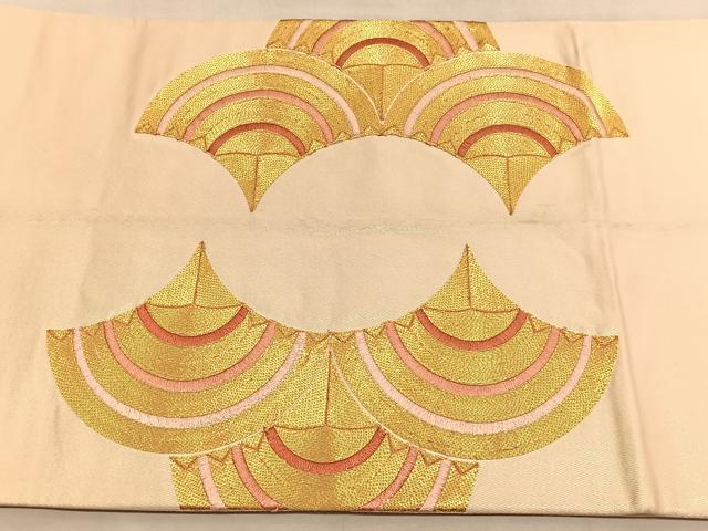 平和屋着物◎太鼓柄袋帯 総駒刺繍 青海波 金糸 引箔 正絹 逸品 BAAU7772hv