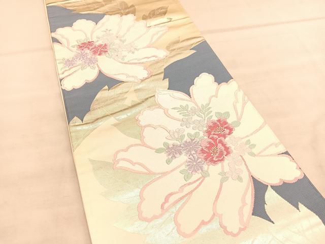 平和屋着物◎六通柄袋帯 唐織 草花文 銀糸 正絹 逸品 BAAU7795hv