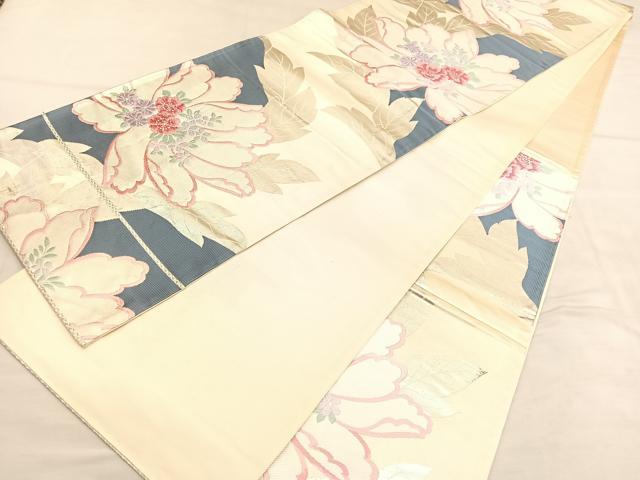 平和屋着物◎六通柄袋帯 唐織 草花文 銀糸 正絹 逸品 BAAU7795hv