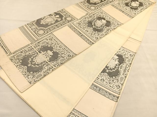 平和屋着物◎六通柄袋帯 飾花文 銀糸 正絹 逸品 BAAU7798hv