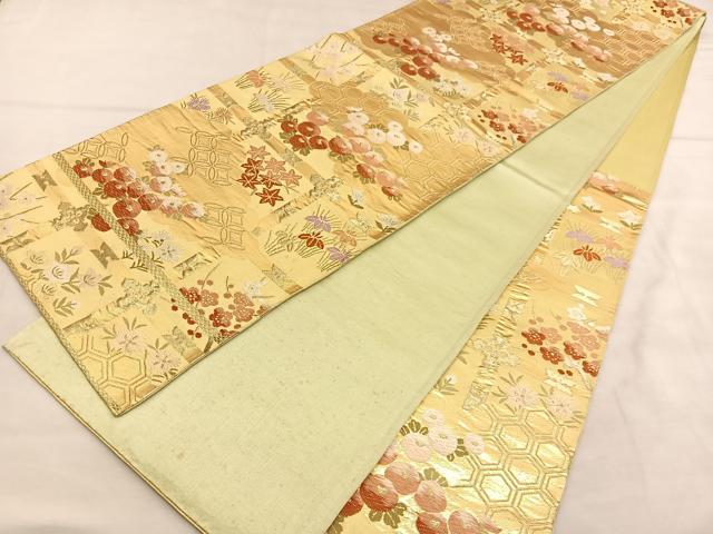 平和屋着物◎六通柄袋帯 唐織 万寿菊格天井花文 金糸 正絹 逸品 BAAU7808hv