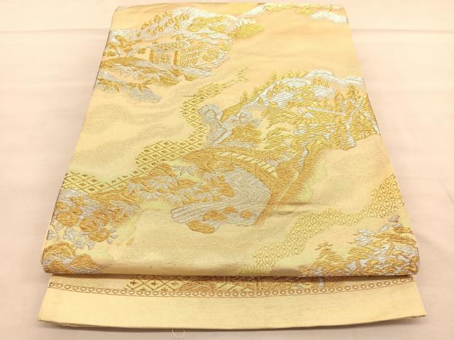 平和屋着物◎六通柄袋帯 風景文 金銀糸 正絹 逸品 BAAU7815hv