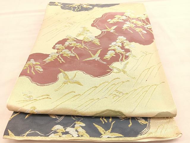 平和屋着物◎六通柄袋帯 飛鶴浜松文 金銀糸 正絹 逸品 BAAU7853hv