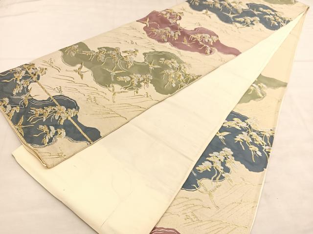 平和屋着物◎六通柄袋帯 飛鶴浜松文 金銀糸 正絹 逸品 BAAU7853hv