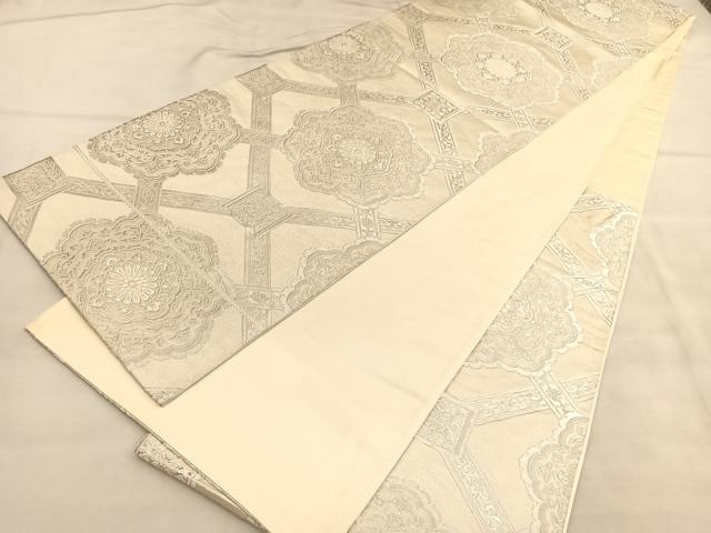 平和屋着物◎六通柄袋帯 唐織 菱天井花文 銀糸 正絹 逸品 BAAU7854hv