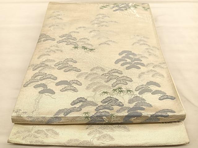 平和屋着物◎六通柄袋帯 松庭園風景文 銀糸 正絹 逸品 BAAU7860hv