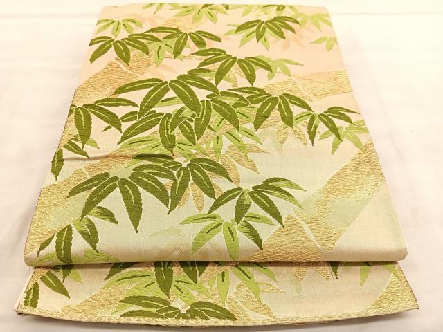 平和屋着物◎六通柄袋帯 唐織 笹竹文 金糸 正絹 逸品 BAAU7884hv