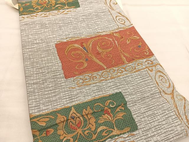 平和屋着物◎六通柄袋帯 横段花唐草文 正絹 逸品 BAAU7905hv