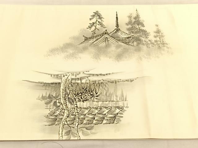 平和屋着物◎太鼓柄袋帯 作家物 手描き 京都百景 東寺 金彩 正絹 逸品 BAAU7926hv