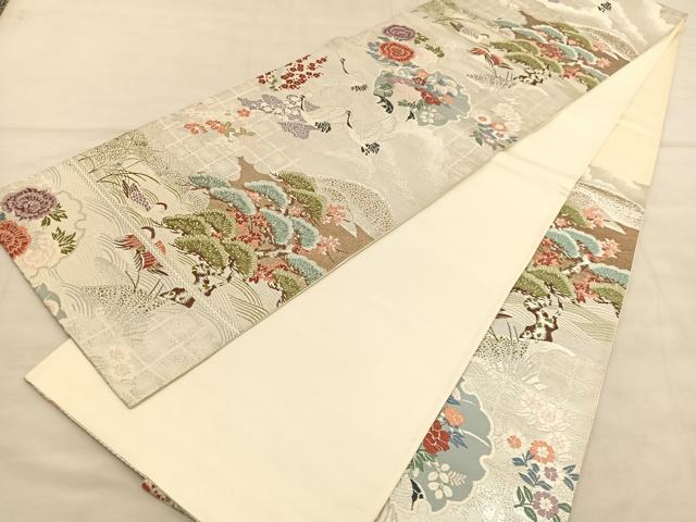平和屋着物◎六通柄袋帯 唐織 鴛鴦浜松文 銀糸 正絹 逸品 BAAU7941hv