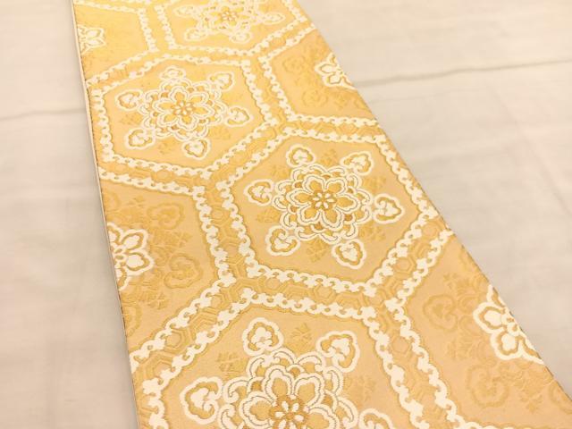 平和屋着物◎六通柄袋帯 唐織 亀甲花文 金糸 正絹 逸品 BAAU7956hv