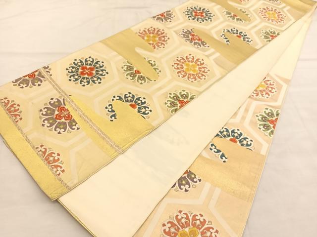 平和屋着物◎六通柄袋帯 唐織 エ霞亀甲花文 金糸 正絹 逸品 BAAU7959hv
