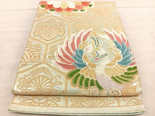 平和屋着物◎六通柄袋帯 唐織 鳳凰亀甲花文 金糸 正絹 逸品 BAAU7962hv