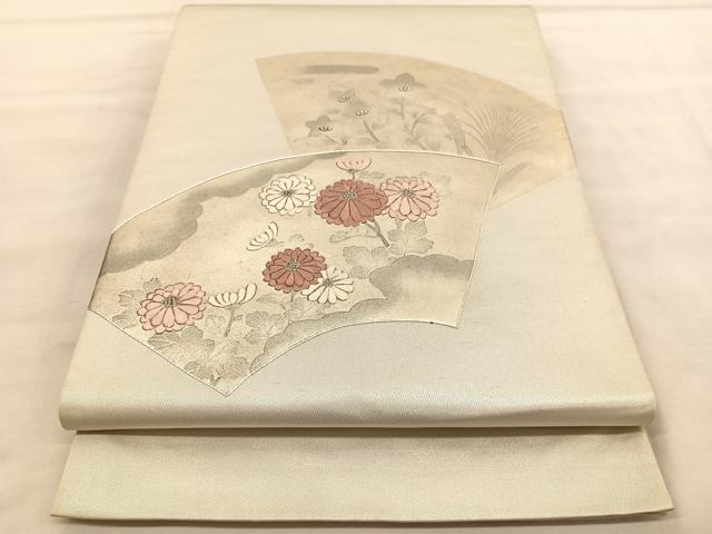 平和屋着物◎太鼓柄袋帯 駒刺繍 地紙秋草文 銀彩 引箔 正絹 逸品 BAAU7963hv