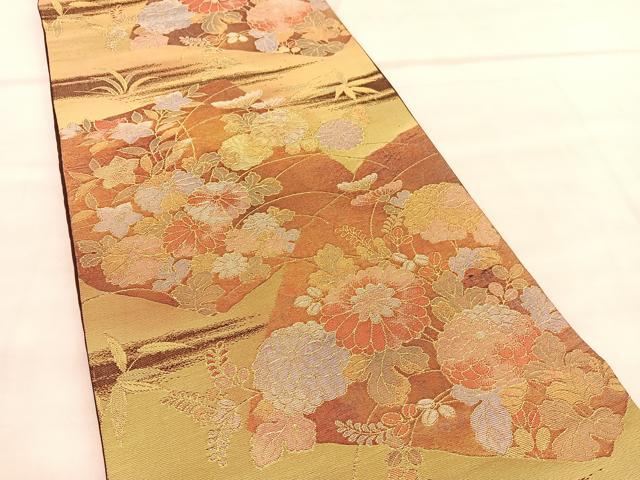 平和屋着物◎六通柄袋帯 秋草文 金糸 正絹 逸品 BAAU7967hv