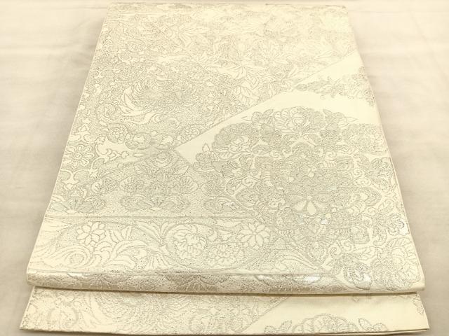 平和屋着物◎六通柄 本袋帯 鳳凰切嵌花唐草文 銀糸 正絹 逸品 BAAU7988hv