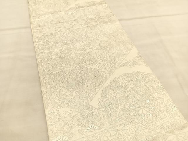 平和屋着物◎六通柄 本袋帯 鳳凰切嵌花唐草文 銀糸 正絹 逸品 BAAU7988hv