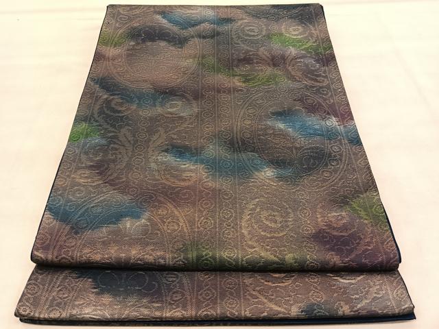 平和屋着物◎西陣 六通柄袋帯 花唐草間道 金糸 引箔 証紙付き 正絹 逸品 BAAU7996hv