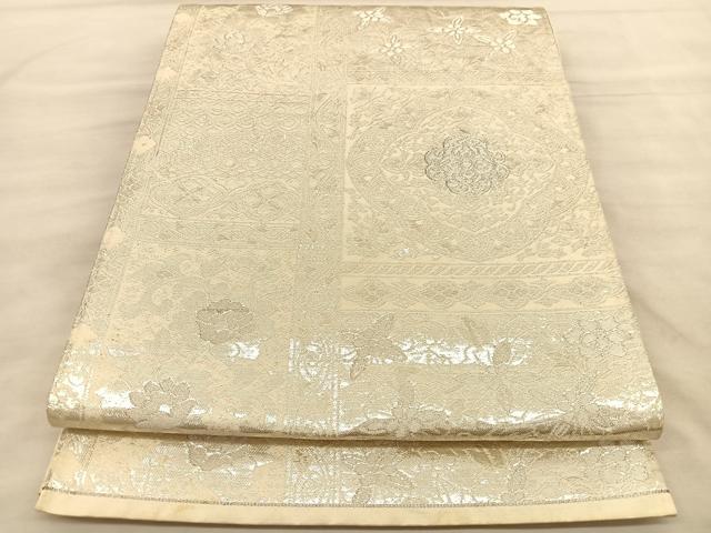 平和屋着物◎六通柄袋帯 飾花文 銀糸 正絹 逸品 BAAU8014hv